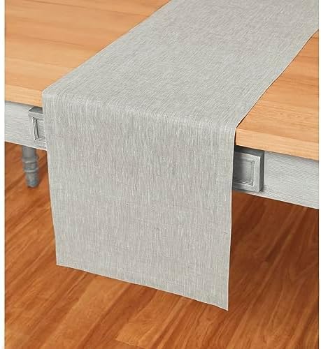 Solino Home 100% Pure Linen Table Runner Oyster Grey, Athena 14 x 108 in