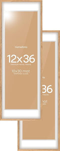 Homeforia 12x36 Wood Frame, High End Natural Oak 12x36 Light Wooden Picture Frame with Mat 10x30, 12 x 36 Poster Frames Matted to 10 by 30 Art, 36x12 Hanging Frames, Tempered Glass, Wall Kit, Set of 2