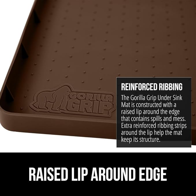 GORILLA GRIP Waterproof Silicone Under Sink Mat with Raised Lip for Kitchen and Bathroom, 31 x 22 in, Cabinet Shelf Liner Stay in Place Mats Dishwasher Safe Drawer Liner, Organizer Tray, Coffee