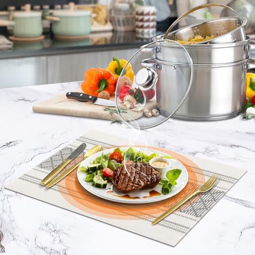 ADRIMER Placemats Set of 8, Boho Table Mats Cotton Blend, Durable Cloth Table Placemats Machine Washable, Rustic Place Mats for Dining Kitchen Table, 14 x 18 Inch, Grey