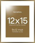 Homeforia 12x15 Picture Frame Bronze, High End Metal 12x15 Brass Poster Frames with Mat 9x12 Photo, 12 x 15 Bronze Frame Matted to 9 by 12 Print, 15by12 Thin Frames, Tempered Glass, Wall Kit, Set of 1