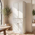 72.2" Tall Kitchen Pantry Cabinet with Doors, Farmhouse Storage Cabinet with Charging Station & LED Light, Drawer, Adjustable Shelves and Pull-Out Shelves, White Wood Pantry Cupboard for Dining Room