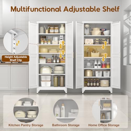 UNICOLY 75" Kitchen Pantry Cabinet,Metal Tall Storage Cabinet with Doors
