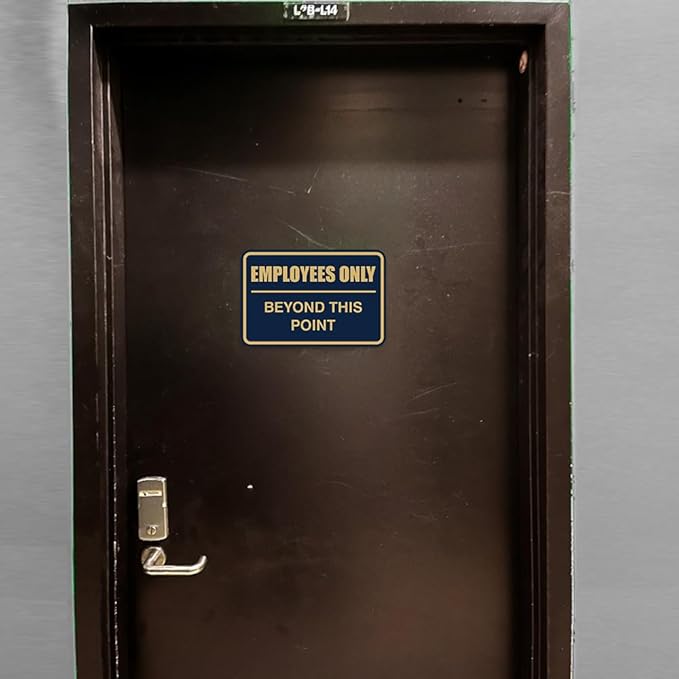 All Quality Classic Framed Employees Only Beyond This Point Wall or Door Sign | Easy to Install Business Signage - Medium (Ivory-Dark Brown) 1 Pack