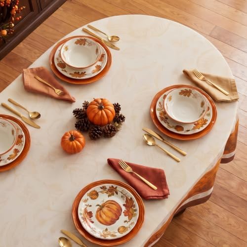 Romanstile Fall Thanksgiving Oval Tablecloth 60 x 84 Inch, Orange