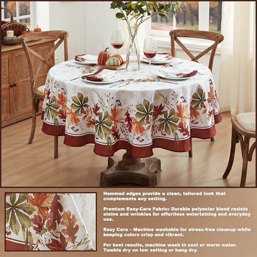 Newbridge Thanksgiving Elements of Nature Fabric Tablecloth, 70" Round