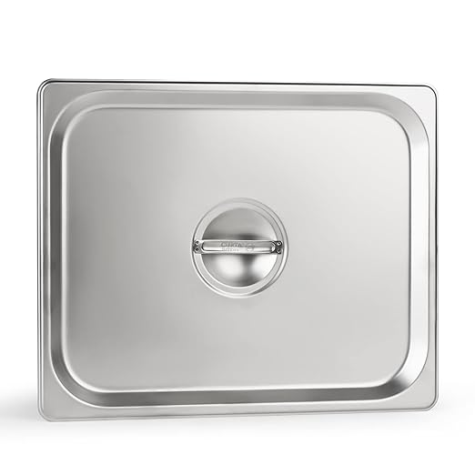 CURTA 6-Pack 1/2 Size Steam Table Pan Covers with Handle, NSF Certified 18/8 Stainless Steel Hotel Pan Lids for Catering, Buffet, Restaurant, Commercial Kitchen, Dishwasher Safe