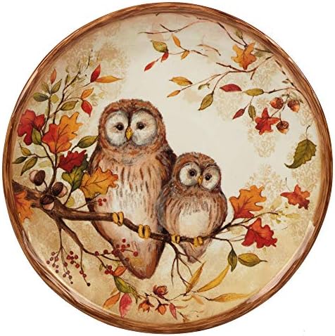 Pine Forest 8.5" Ceramic Salad/Dessert Plates, Set of 4 – Woodland Animal Autumn Plates Featuring Owl, Deer, Fox & Raccoon – Perfect for Fall Entertaining, Appetizers, or Gifts