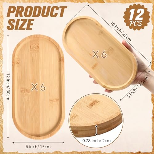 12 Pcs Bamboo Wood Serving Trays, 10" & 12" Oval Charcuterie Boards
