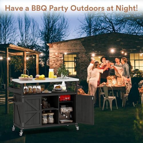 Zevemomo Outdoor Grill Cart with Storage, Lockable Casters, Black