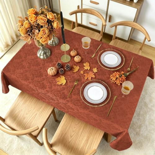 SASTYBALE Brick Red Fall Jacquard Damask Rectangle Tablecloth 60 x 102 Inch