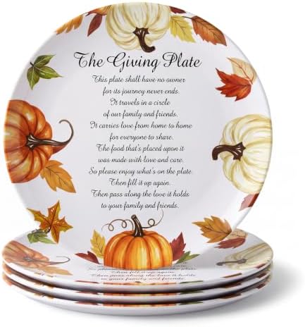 Sliner 4 Pcs Melamine Thanksgiving Pumpkin Plates Fall Dinnerware 10 Inch