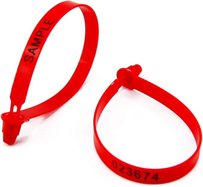 100 Plastic Security Seals - Numbered Tamper Seals for Trucks, Trailers, and Containers (Red)