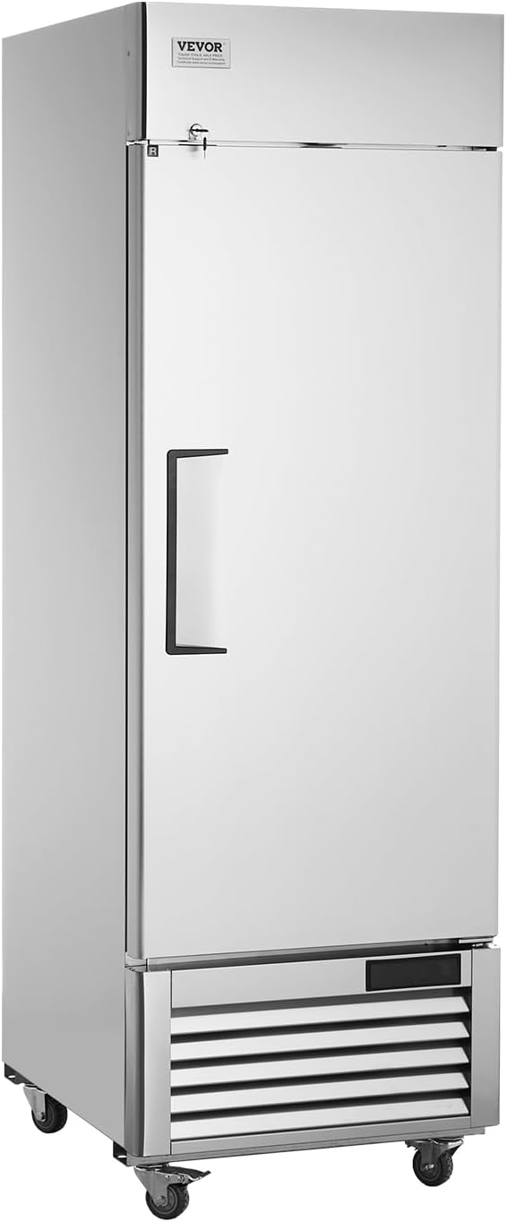 VEVOR Commercial Freezer 19.32 Cu.ft, Reach In 27" W Upright Freezer Single Door, Auto-Defrost Stainless Steel Reach-in Freezer with 4 Adjustable Shelves, -13 to 5℉ Temp Control, LED Light, 4 Wheels