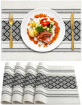 ADRIMER Placemats Set of 4, Boho Table Mats Cotton Blend, Durable Cloth Table Placemats Machine Washable, Rustic Place Mats for Dining Kitchen Table, 14 x 18 Inch, Black