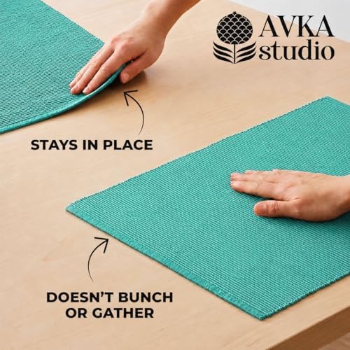 100% Cotton Ribbed Placemats - Set of 8-13 x 19 Inches - Turquoise Blue - Everyday Cloth Table Mats - Thick Construction, Washable Reusable Cloth Place Mats - by AVKA Studio