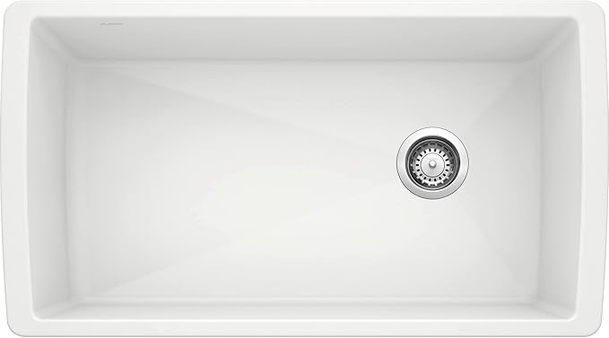 BLANCO, White 441767 DIAMOND SILGRANIT Super Single Undermount Kitchen Sink, 33.5" X 18.5"