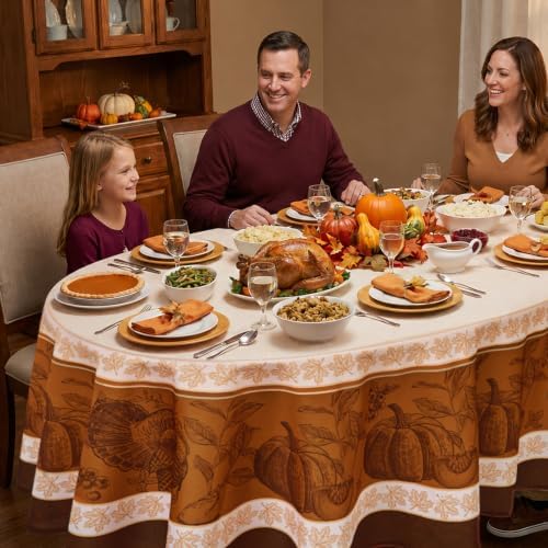 Romanstile Thanksgiving Design Oval Tablecloth 60 x 84 Inch, Orange