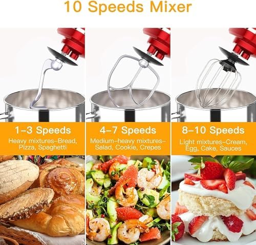 Stand Mixer 10-Speed Electric Kitchen Aid Mixer 7.5QT 660W Low Noise Anti-Shake, Stainless Steel Kitchen Mixers Tilt-Head Dough Mixer with Bowl and Stand, Blender ＆ Dough Hook ＆ Beater ＆ Spatter Cover