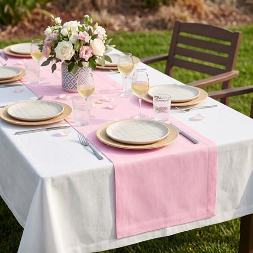 Solino Home 100% Pure Linen Table Runner Pink Lemonade, Fete 14 x 120 in