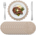 Set of 12 Linen Boho Cotton Placemats 15" Round Scalloped White