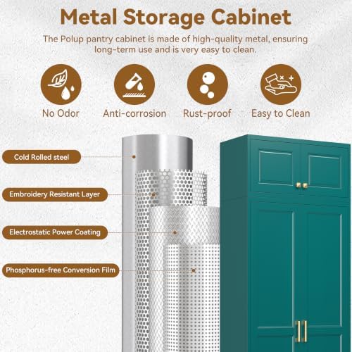 Polup 86" Tall Metal Kitchen Pantry Storage Cabinet with Doors and Shelves