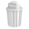 Campus Collection 42 Gallon Slatted Round Heavy-Duty Plastic Commercial Outdoor Trash Can with Push Open Dome Lid and Internal Liner | Great for Schools and Businesses - White