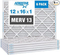 Aerostar 12x16x1 Air Filter MERV 13 (For Allergies, Dust, Lint, Mold, Pet Dander, Smoke, Smog & Bacteria) - Electrostatic MPR 1500-1900 & FPR 10 - Pleated HVAC AC Furnace Air Filters - Pack of 6