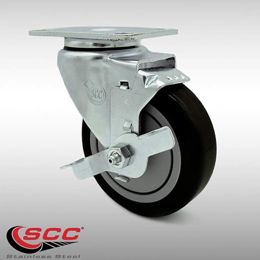 Service Caster Brand Replacement Caster for Uline Caster H-7448SWB-Stainless Steel Swivel Top Plate Caster with 4 Inch Black Polyurethane Wheel and Top Lock Brake-Fits Carts and Platform Trucks H-3352