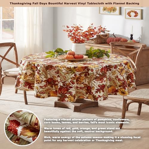 Newbridge Thanksgiving Fall Days Pumpkin 60x84 Inch Oval Vinyl Tablecloth