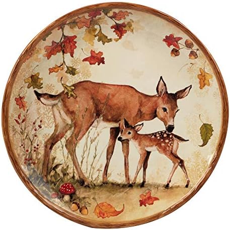 Pine Forest 10.5" Ceramic Dinner Plates, Set of 4 – Autumn Woodland Wildlife Plates with Deer, Fox, Owl & Raccoon – Great for Fall Entertaining, Thanksgiving, Rustic Table Décor