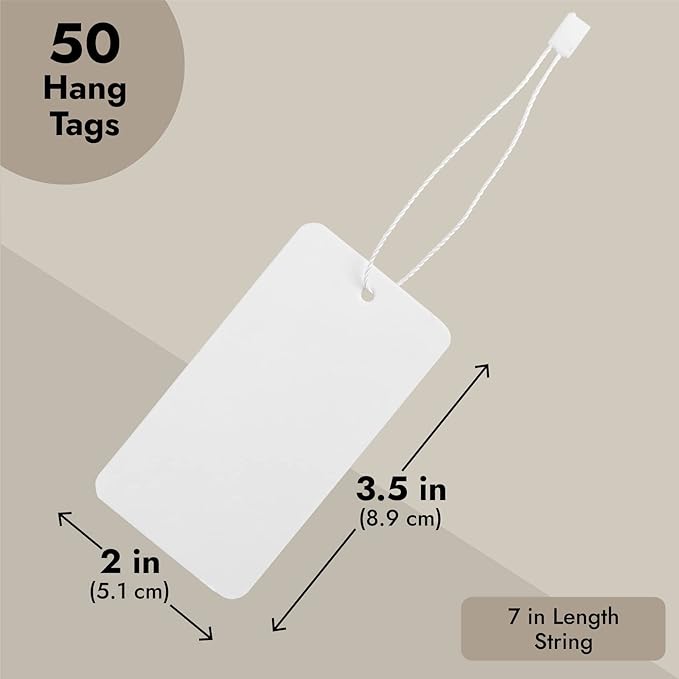 Juvale 500-Pack Hang Tags with String & Fasteners - 2 x 3.5 in White Cardstock - Blank Writable Tags for Clothing & Merchandise - for Retail Labeling & Gift Bags