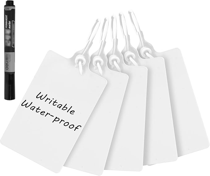 100 Plastic Waterproof Shipping Tags with One Marker Pen (White)