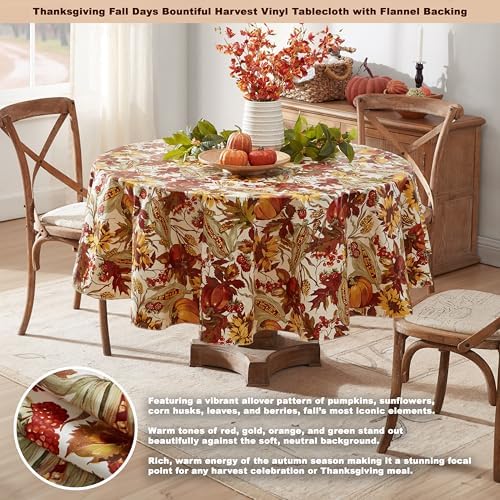 Newbridge Thanksgiving Fall Days Pumpkin 70” Round Vinyl Tablecloth