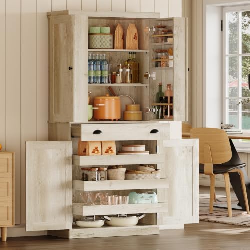 IRONCK 72" Kitchen Pantry Cabinet with Drawer and Sliding Racks