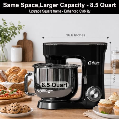 Kitchen in the box Stand Mixer 8.5 QT, 900 Watt Heavy Dough Mixer Black