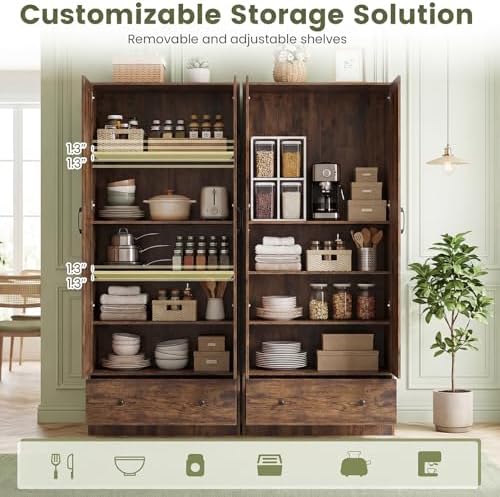 GIANTEX 72" Tall Kitchen Pantry Cabinet, Farmhouse Cupboard, Rustic Brown