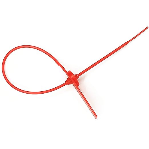 Middle Duty Security Plastic Seal with Metal Insert,Tags for Transportation Security,11 inch Length,Numbered,Red Color Package of 100.