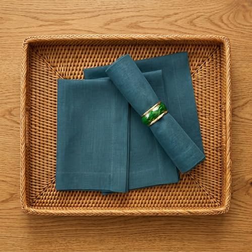 Solino Home 100% Pure Linen Napkins Peacock Blue, Fete 20 x 20 in, Set of 4