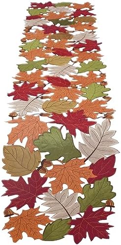 OWENIE Fall Table Runner, Thanksgiving Table Runner 120 Inches Extra Long, Fall Decor for Home, Harvest Leaves for Autumn Season,Embroidered Cutwor Leaf Decoration for Holiday Party, 13 W x 120 L