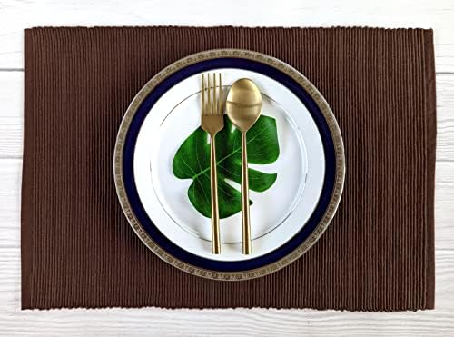 100% Cotton Ribbed Placemats - Set of 8-13 x 19 Inches - Brown - Everyday/Thanksgiving/Fall Cloth Table Mats - Thick Construction, Washable & Reusable Cloth Place Mats - by AVKA Studio