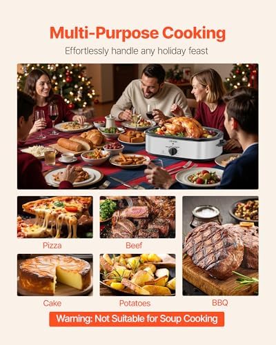 VEVOR Roaster Oven, 18QT Electric Roaster Oven, 150-450℉ Adjustable Temperature Electric Roasting Pan with Self-Basting Lid, Cool-Touch Handle, Defrost & Warm Function, Stainless Steel Turkey Ovens