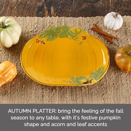 Pfaltzgraff Plymouth Autumn Harvest Thanksgiving Small Pumpkin Platter, 12 Inch, Orange