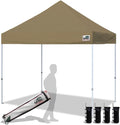 Eurmax USA 8'x8' Pop Up Canopy Tent Commercial Instant Canopies with Heavy Duty Roller Bag,Bonus 4 Sand Weights Bags (Khaki)