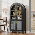63" Tall Arched Cabinet with Glass Doors, Kitchen Pantry Storage Cabinet with Dust-Proof Rattan, 5-Tier Curio China Cabinet with Adjustable Shelves for Living Room Dining Room, Black