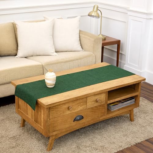 Solino Home 100% Pure Linen Table Runner Forest Green, Athena 14 x 60 in