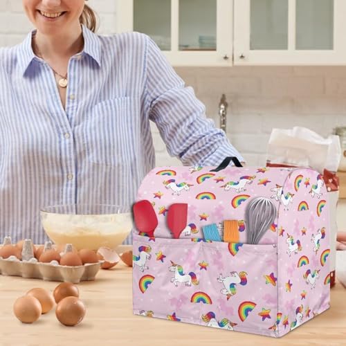 Cartoon Horse Rainbow Stand Mixer Cover Dust Protector Cover Compatible with 5-8 Quart Kitchen Aid Mixer Kitchen Decor Appliance Covers with 2 Pockets Pink