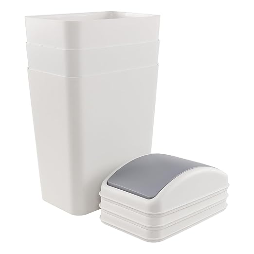 Vababa 3-Pack 4.5 Gallon Plastic Trash Can with Swing Lid, Swing-Top Waste Can, Gray