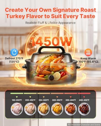 VEVOR Electric Roaster Oven, 24 Qt, Turkey Roasting Pan, Black, Viewing Lid