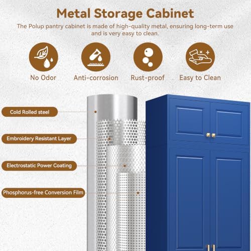 Polup 90" Pantry Cabinet, Tall Metal Storage Cabinet with Doors and Shelves